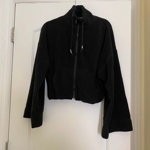 Free People Movement Medium Climb High Fleece Jacket Black Bell Sleeve Pockets